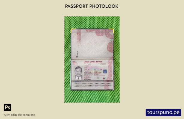listo para imprimir plantilla de aspecto fotográfico del pasaporte de Letonia (p